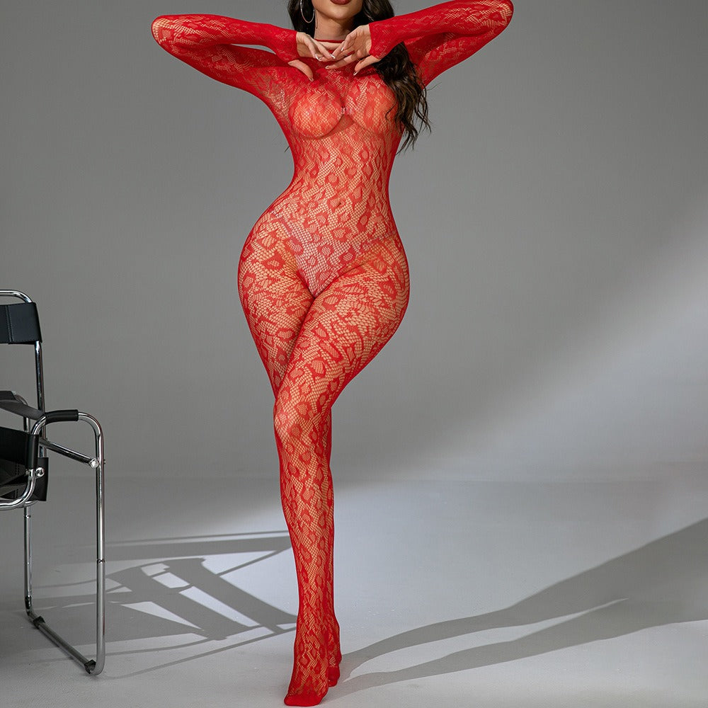 Fishnet Long Sleeve Backless Bodysuit