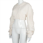 Apricot Hooded Pullover with Long Pile Sleeves | Streetwear