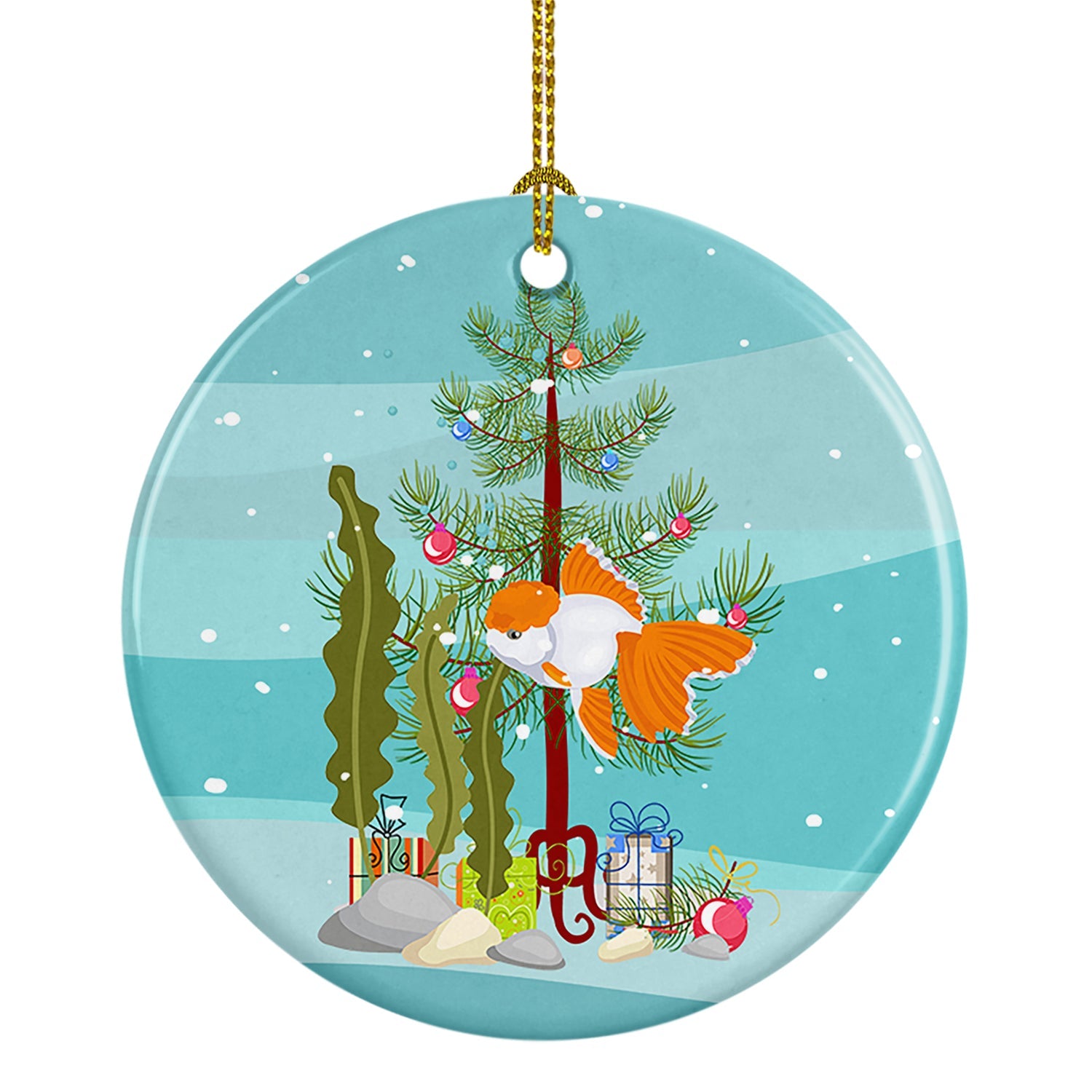 Oranda Red Cap Goldfish Merry Christmas Ceramic Ornament | Embroidered Cap