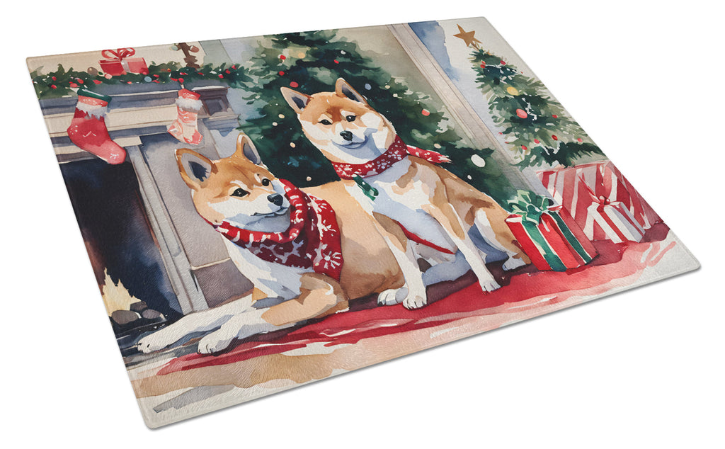 Shiba Inu Cozy Christmas Glass Cutting Board