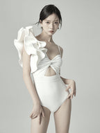 2022 French Style Deep V High-Waisted One-Piece Swimsuit