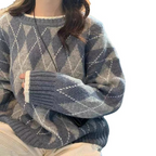 Rhombic Knit Pullover - Loose Winter Sweater | Streetwear