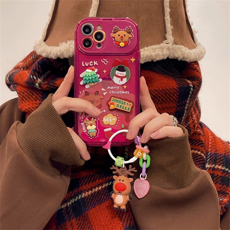 Plastic Christmas Stereo Doll Pendant Phone Case | Protective Cover