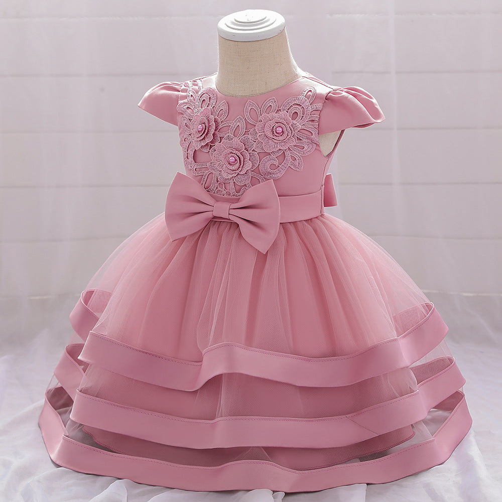 Floral Lace Baby Dress for Baptism and Birthday Photos