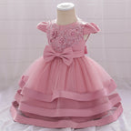Floral Lace Baby Dress for Baptism and Birthday Photos