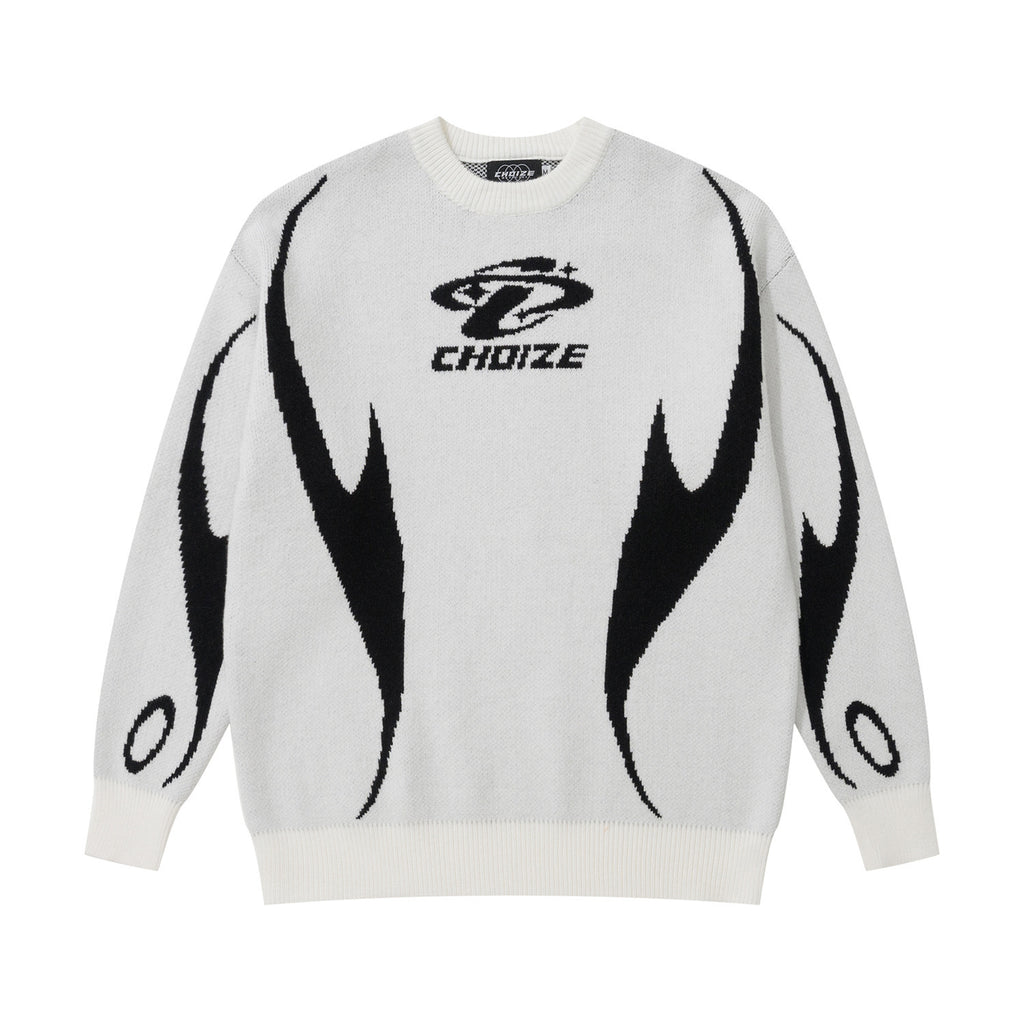 Maychao Jacquard Color Block Crew Neck Sweater