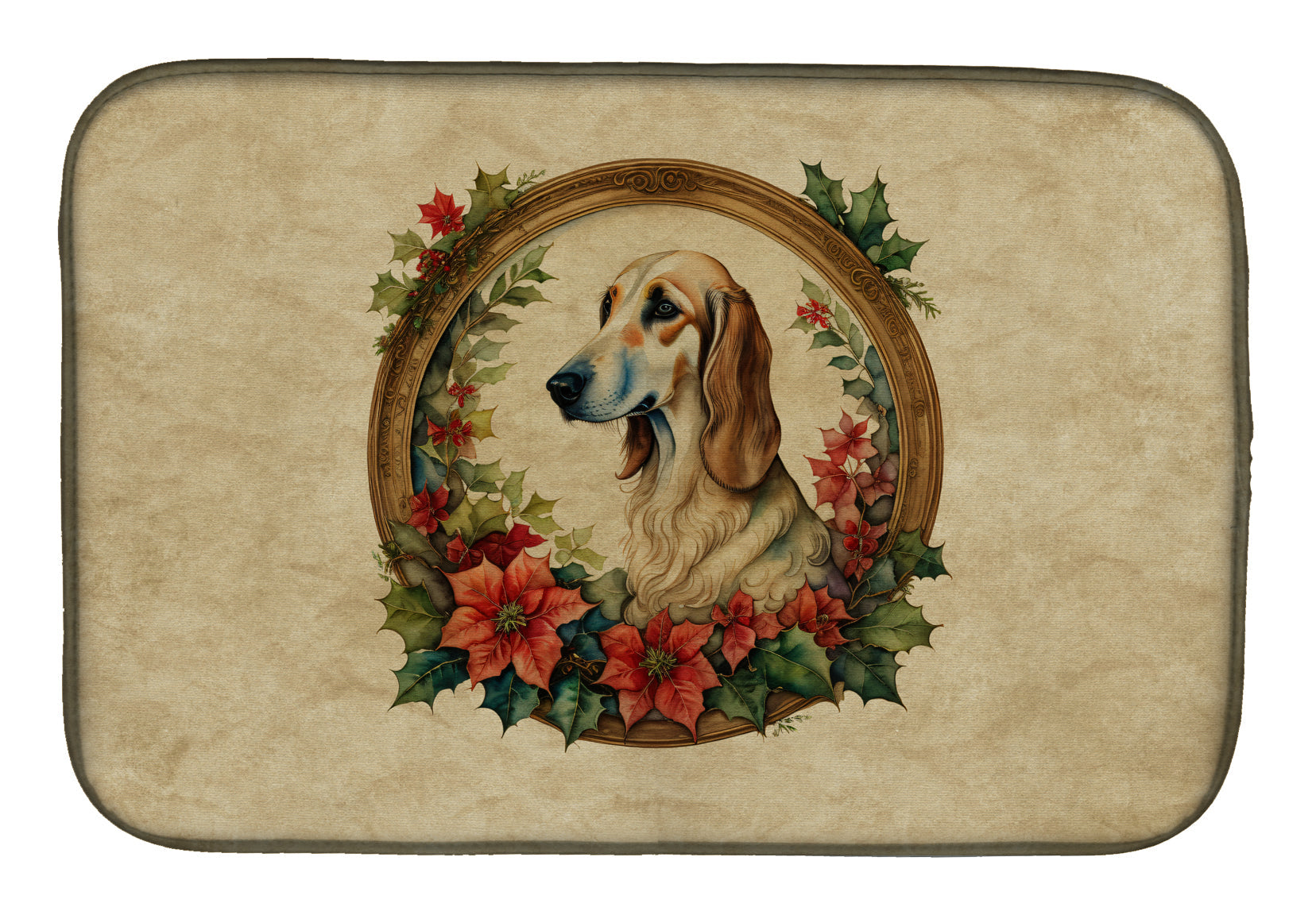 Saluki Christmas Flowers Dish Drying Mat