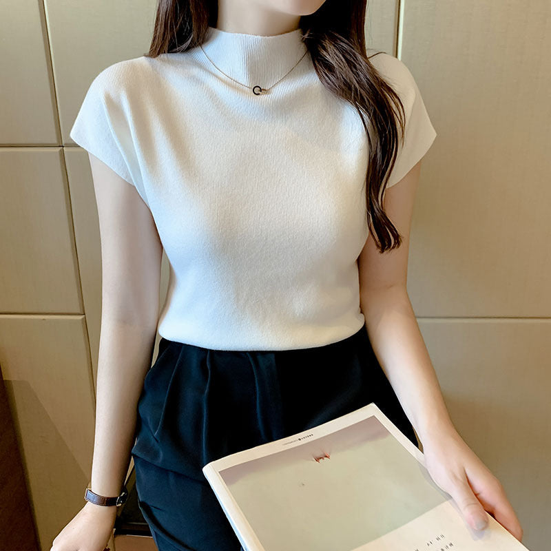 Ice Silk Knit Short Sleeve Top for Women (Summer)