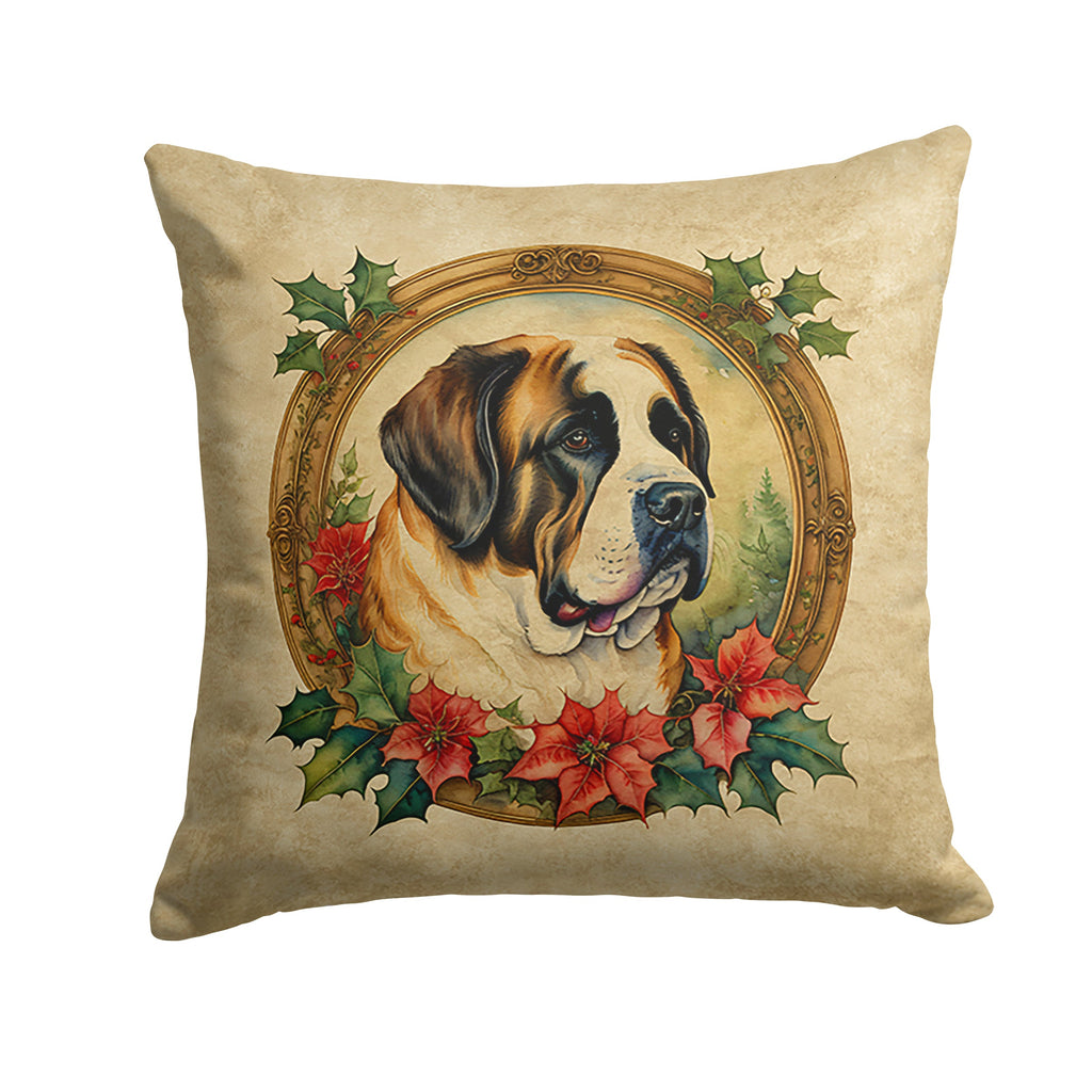 Saint Bernard Christmas Flowers Throw Pillow