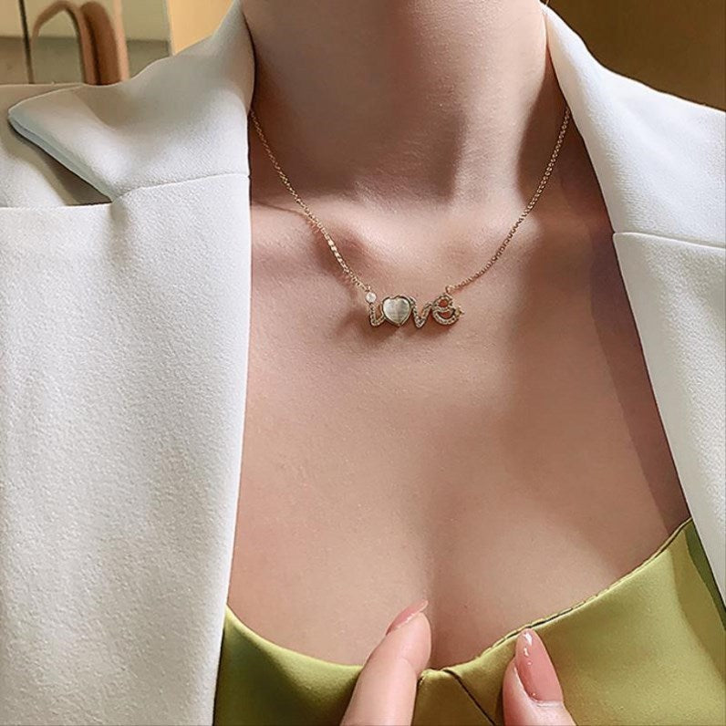 Cat's Eye Stone LOVE Pendant Necklace