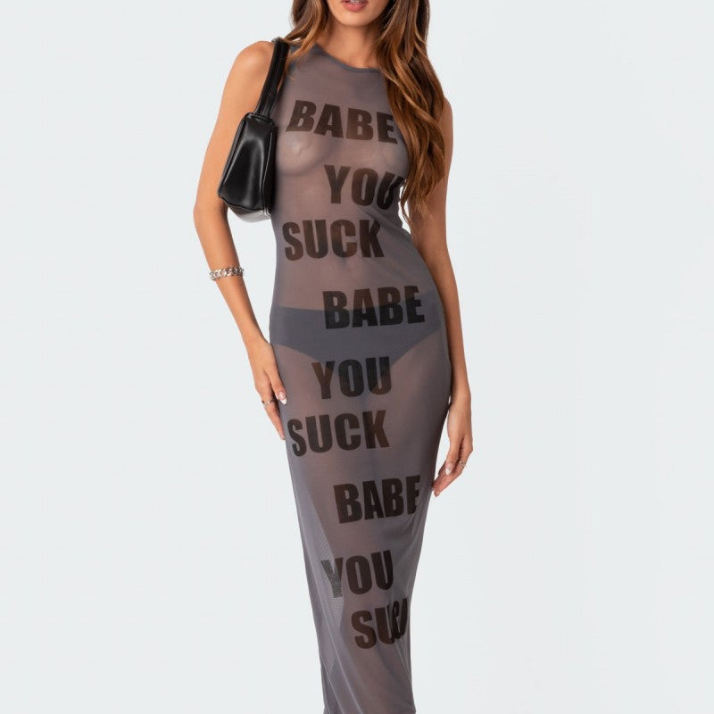 A138DS Summer Casual Solid Color Letter Print Dress