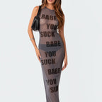A138DS Summer Casual Solid Color Letter Print Dress