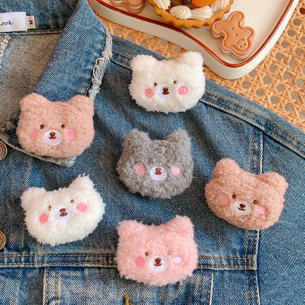 Cute Teddy Curly Hair Bear Plush Brooch for Bags