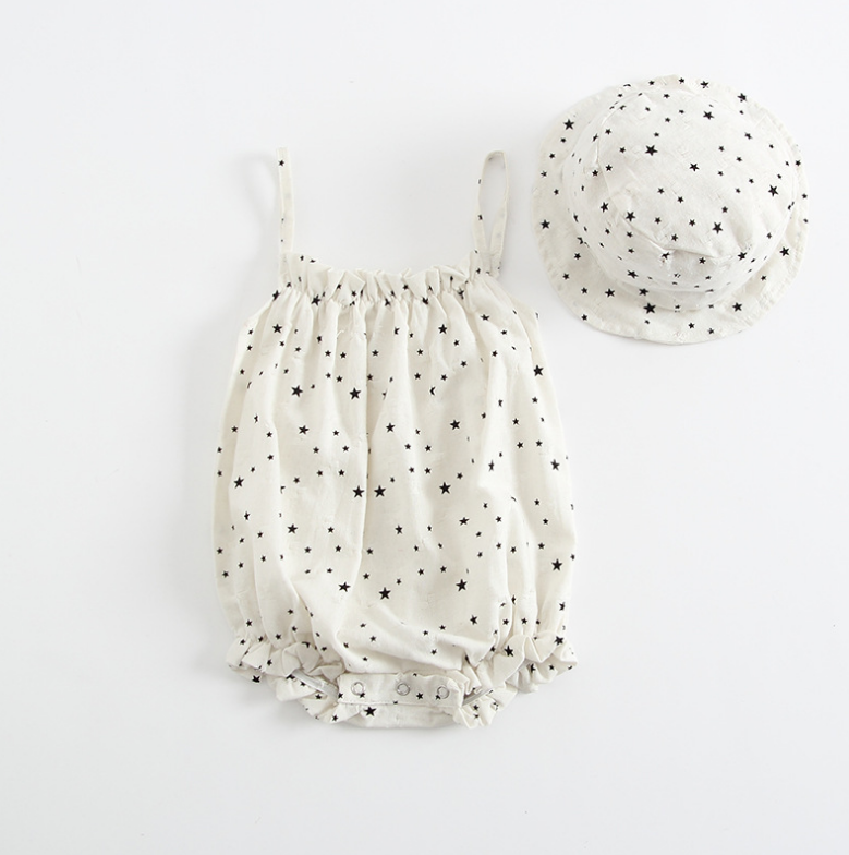 Korean Style Baby Girl Cotton Bodysuit with Hat