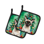 Colorpoint Shorthair Cat By the Christmas Tree Pair of Pot Holders