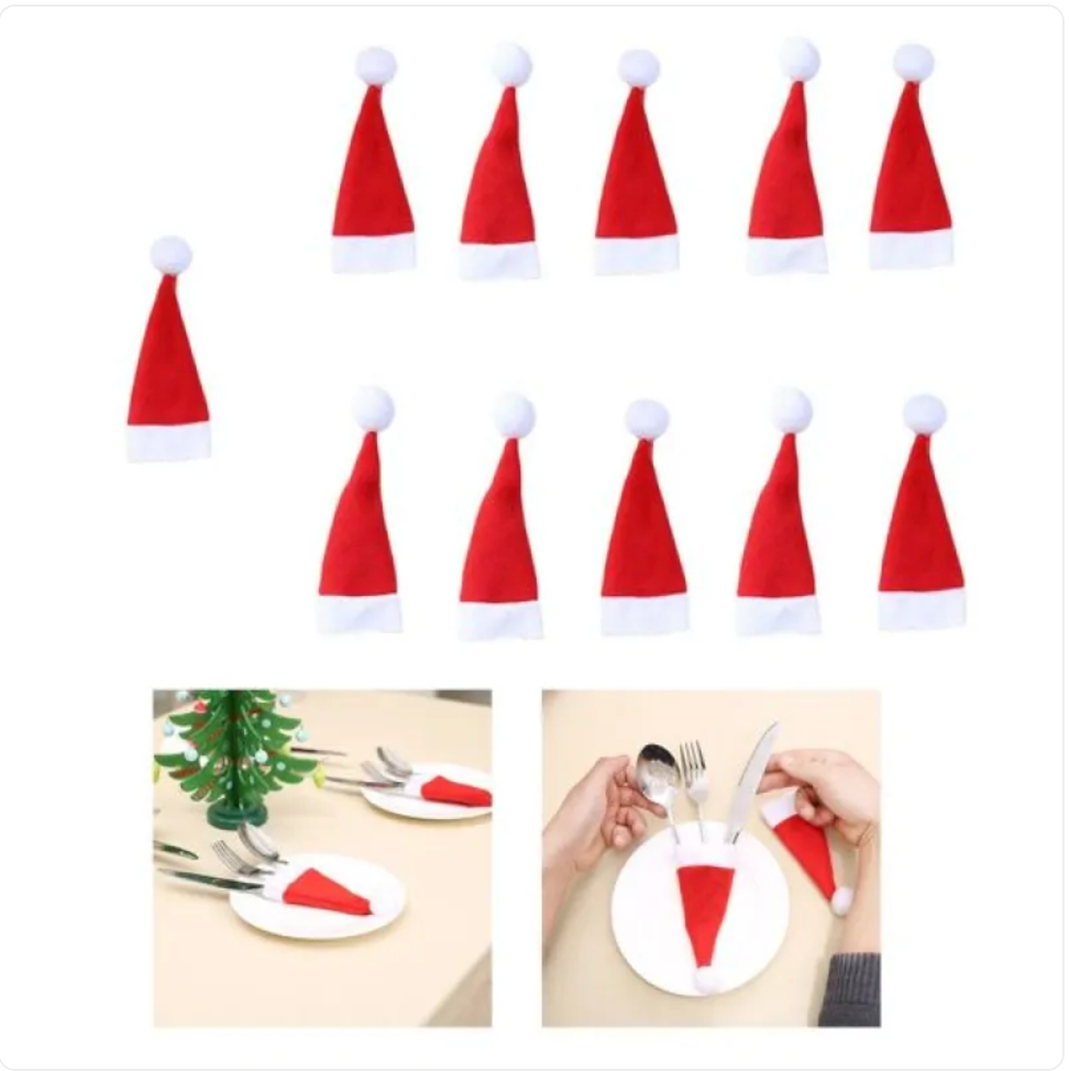 Christmas Hat Knife and Fork Holder Sleeve | Embroidered Cap
