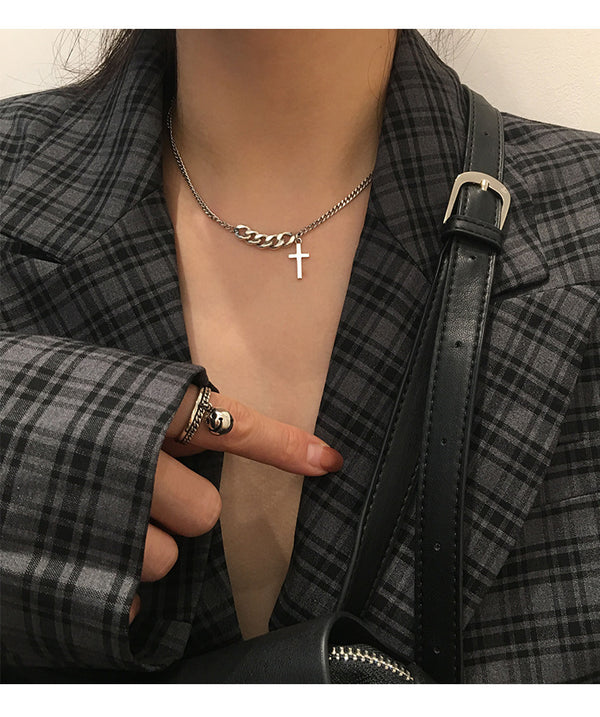 Vintage Short Cross Sweater Chain Necklace for Women