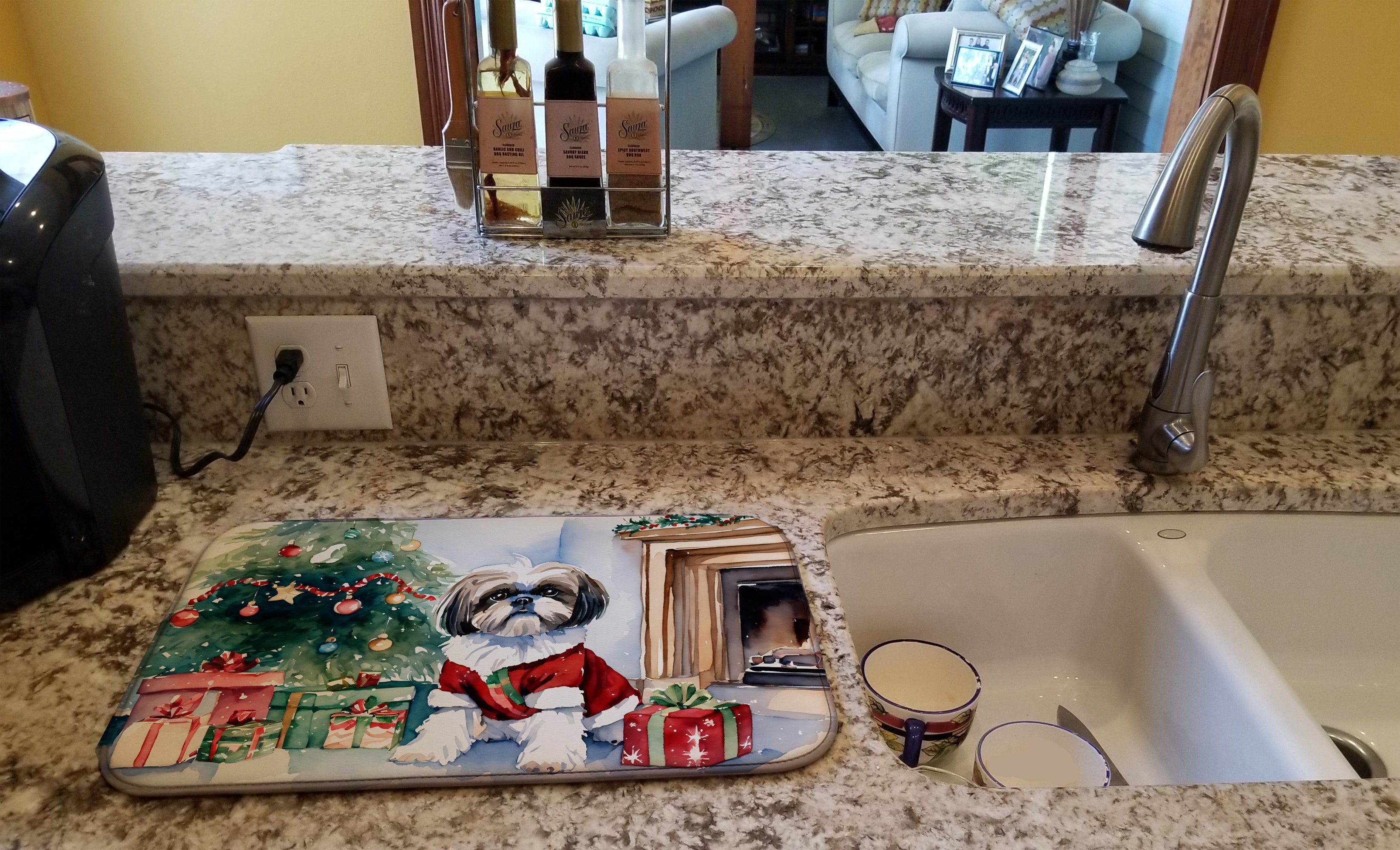 Shih Tzu Cozy Christmas Dish Drying Mat