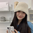 Warm Loose Wool Knitted Bucket Hat | Embroidered Cap