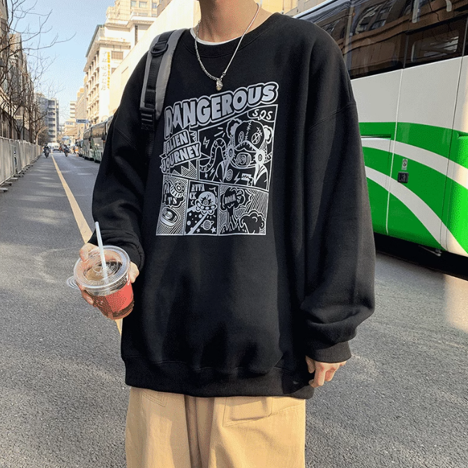 Men's Cartoon Sweater - Lazy Style Hoodless Top