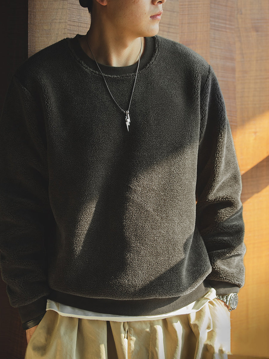 Japanese Retro Dark Gray Polar Fleece Warm Sweater