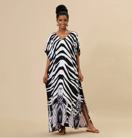Animal Print Long Kaftan Beach Cover-Up Dress