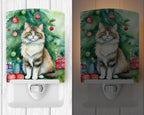 Ragamuffin Cat By the Christmas Tree Ceramic Night Light