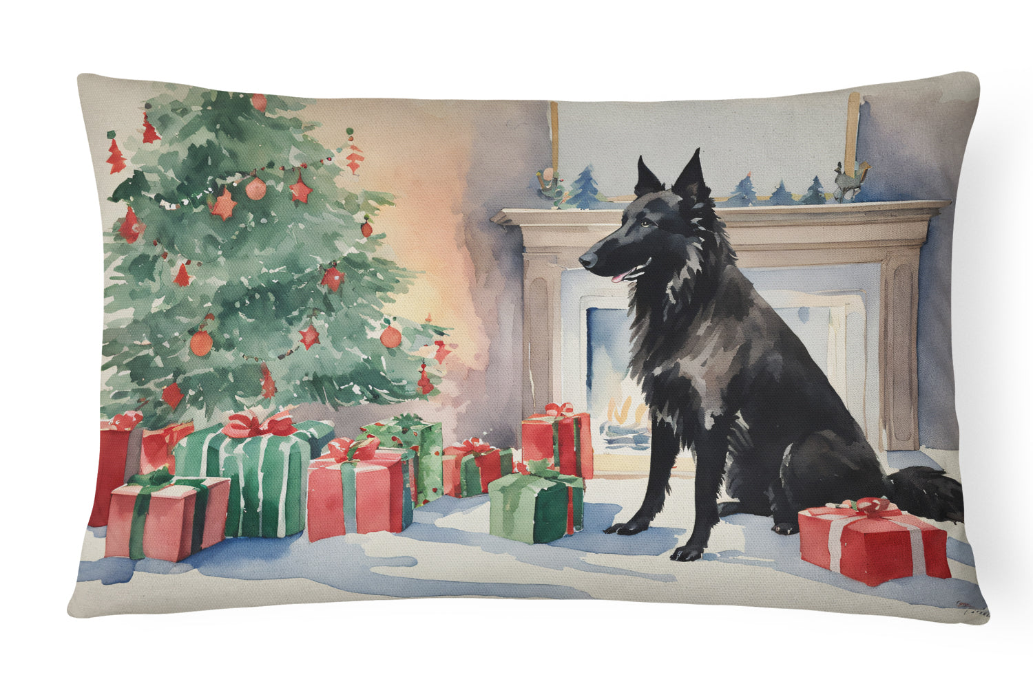 Belgian Sheepdog Christmas Throw Pillow