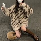 Zebra Striped Loose Pullover Sweater for Women | Streetwear