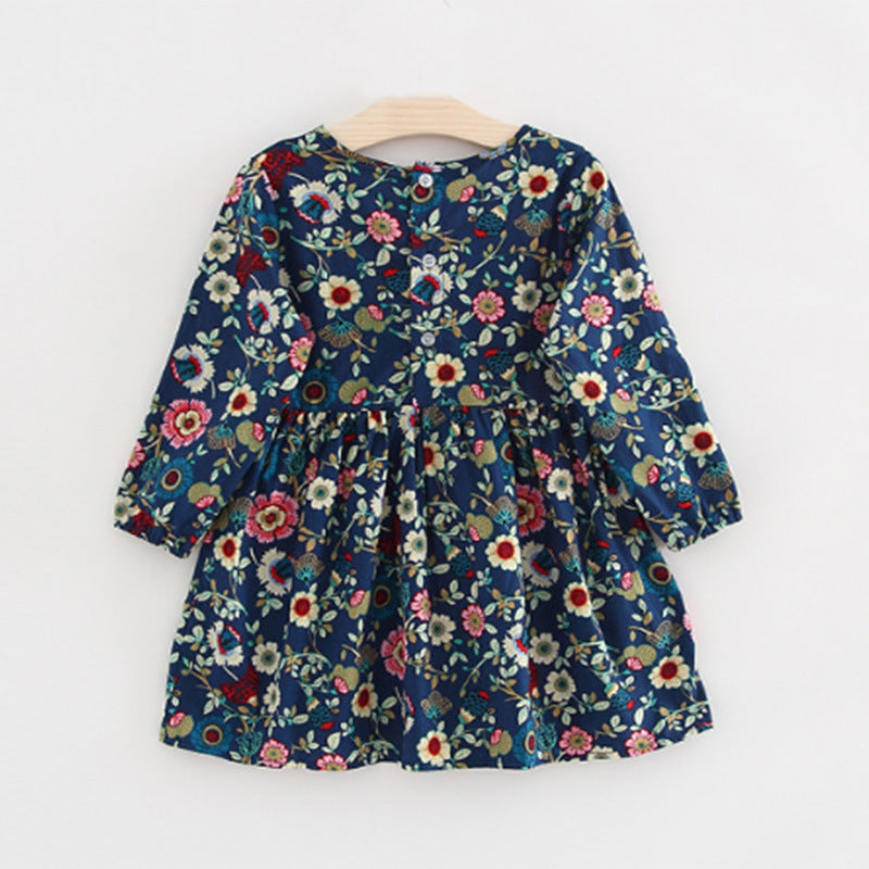 Spring Autumn Girls' Floral Dress - Korean Style Princess Dress
