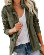 Ladies Casual Solid Color Zipper Short Jacket Top