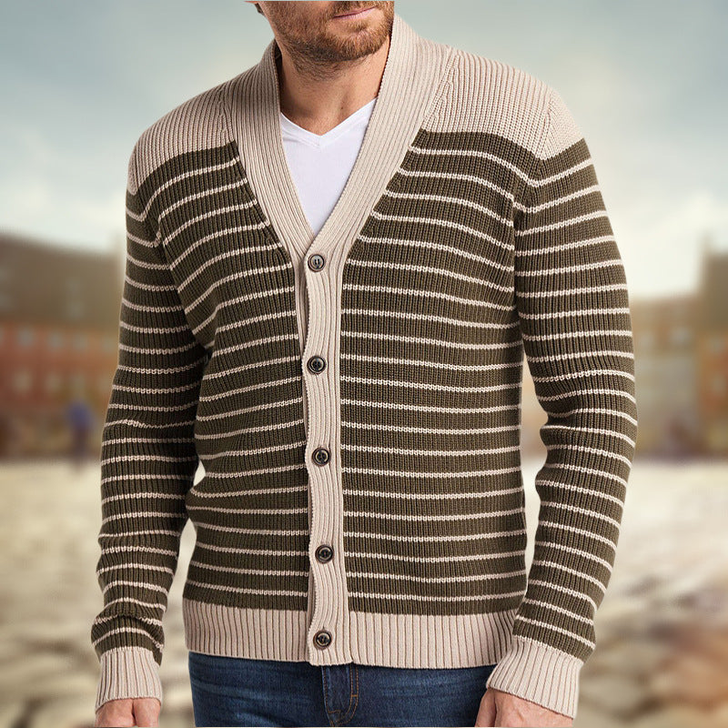 Men's Striped Jacquard Sweater for Autumn and Winter