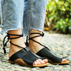 Flat Large Size Sandals with Ankle Tie and Thong Design