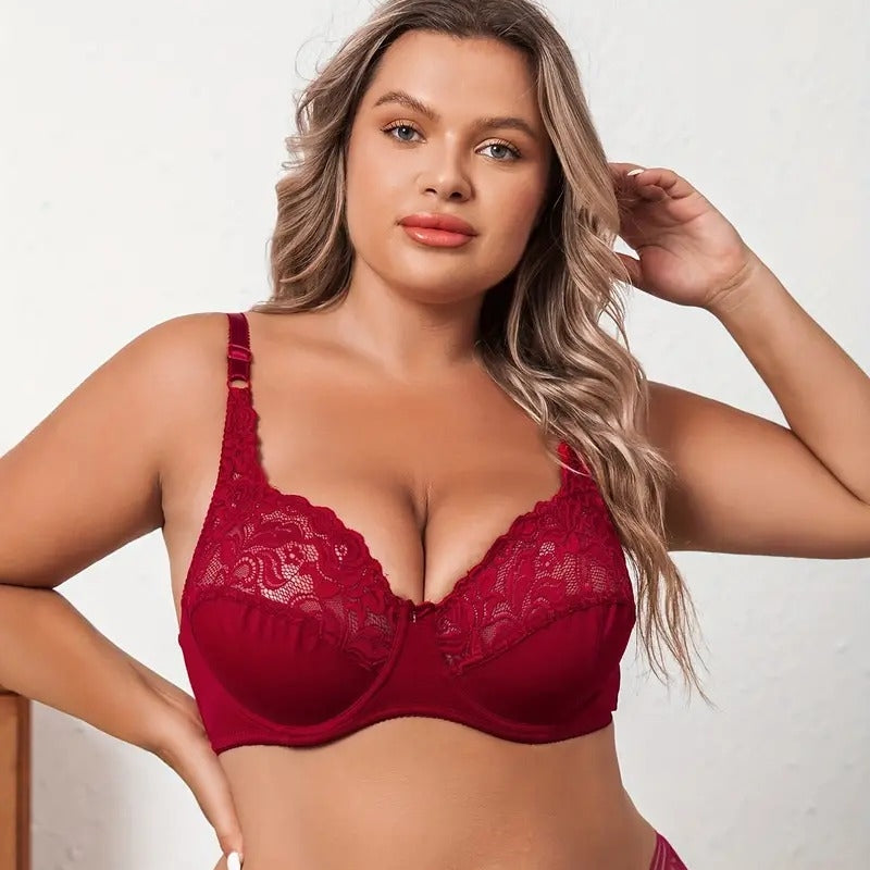 Large Ultra-Thin Lace Bra with Steel Ring and Adjustable Fit