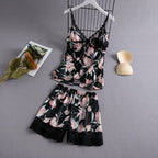 Spring Summer Sexy Camisole Shorts Pajama Set with Pad