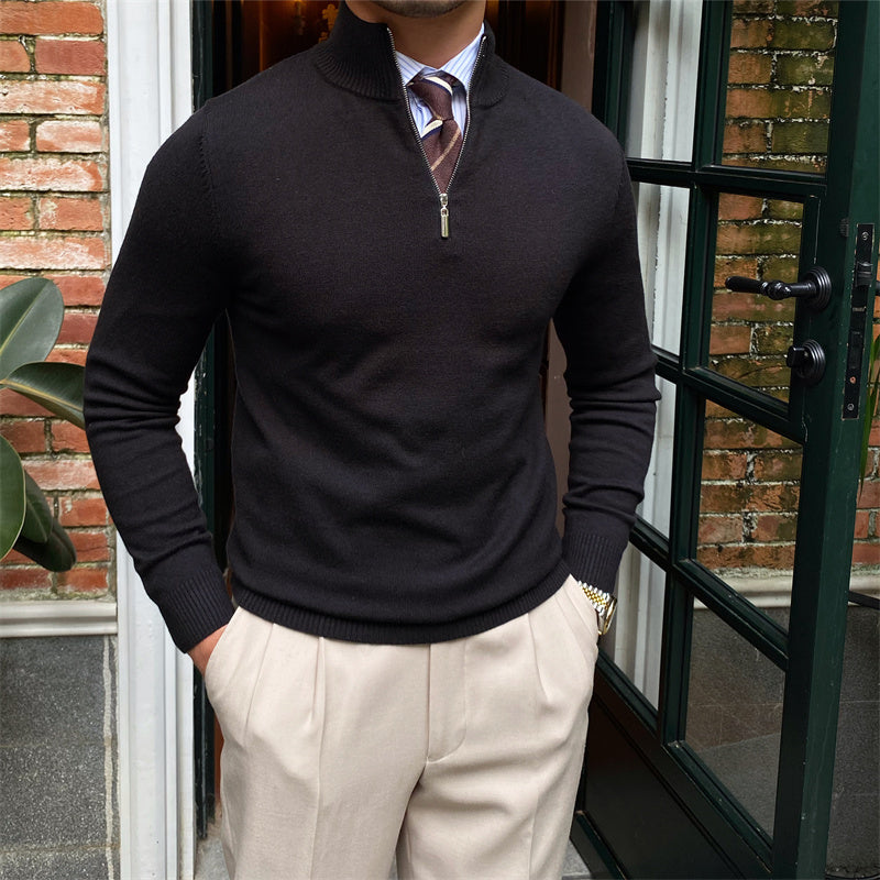 Men's Long-sleeve Zipper Knit Sweater with Collar