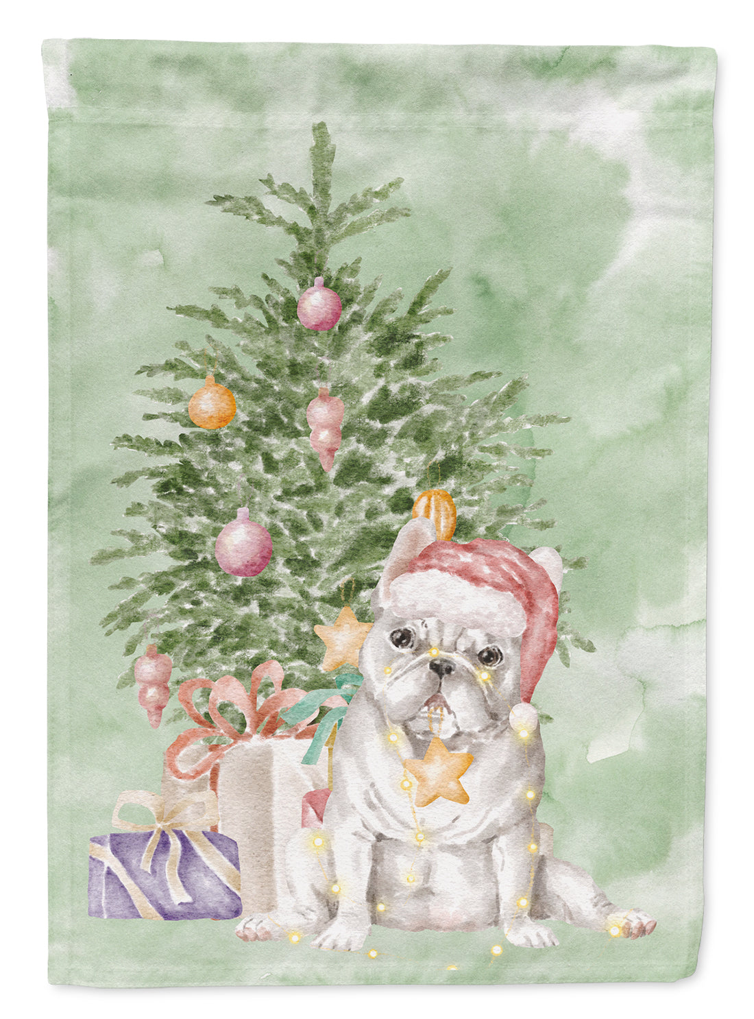 French Bulldog White Christmas Presents and Tree Garden Flag