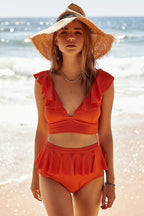 Women's V-Neck Ruffled Two-Piece Swimsuit