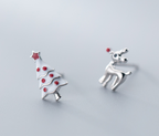 Silver Cute Asymmetric Christmas Tree Earrings