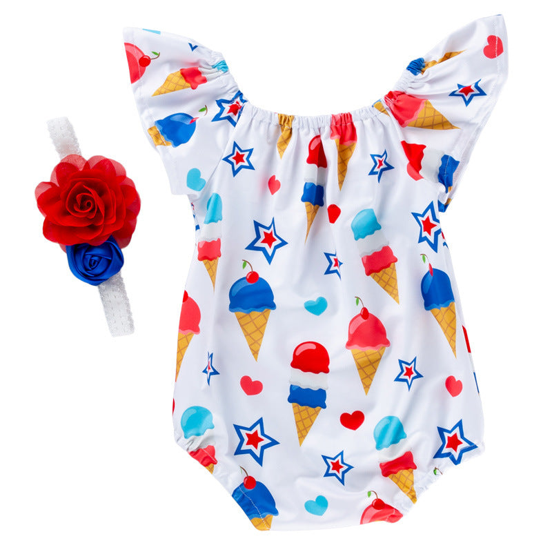 Baby Bodysuit with Fly Sleeves for Independence Day