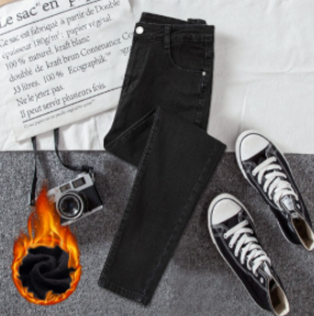 Women's Stretch Denim Pants with Thermal Lining (One Piece)