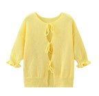 Yellow Long Sleeve Lace-Up Knitted Cardigan