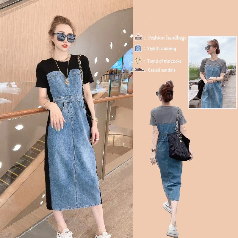 Long Denim Patchwork Dress Windbreaker for Fashionistas