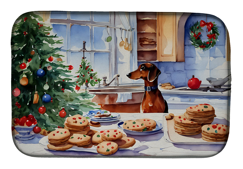 Dachshund Christmas Cookies Dish Drying Mat
