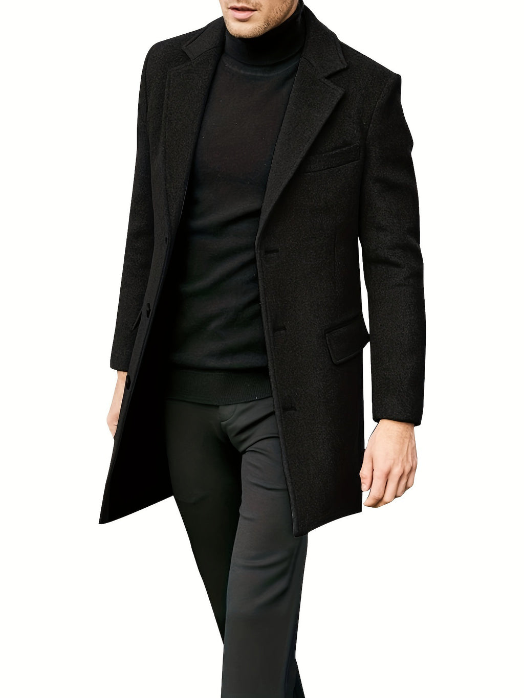 Men's Mid-Length Wool Trench Coat for Autumn & Winter