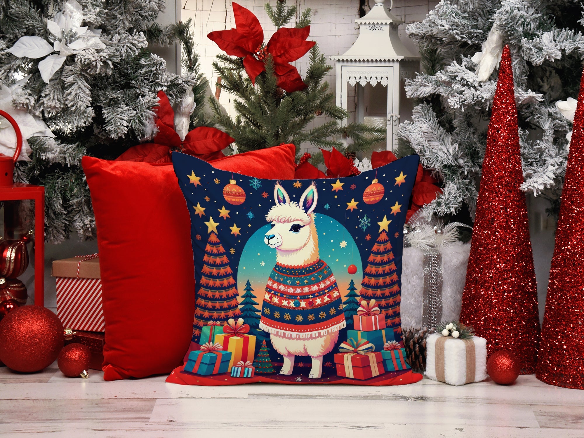 Llama Christmas Throw Pillow