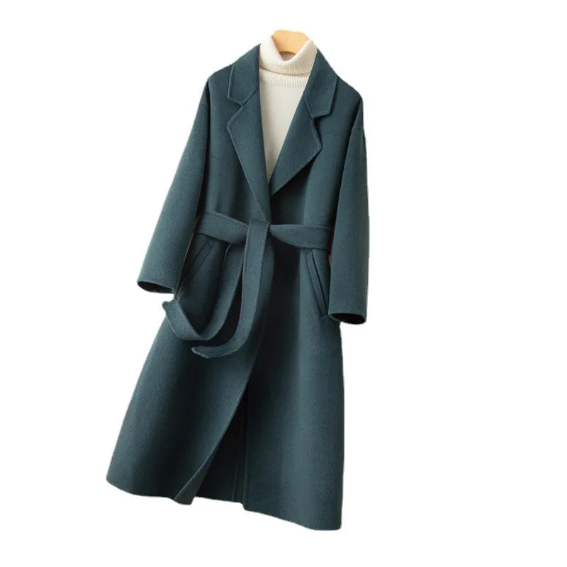 Korean Style Women's Loose Lace-up Wool Coat 2023