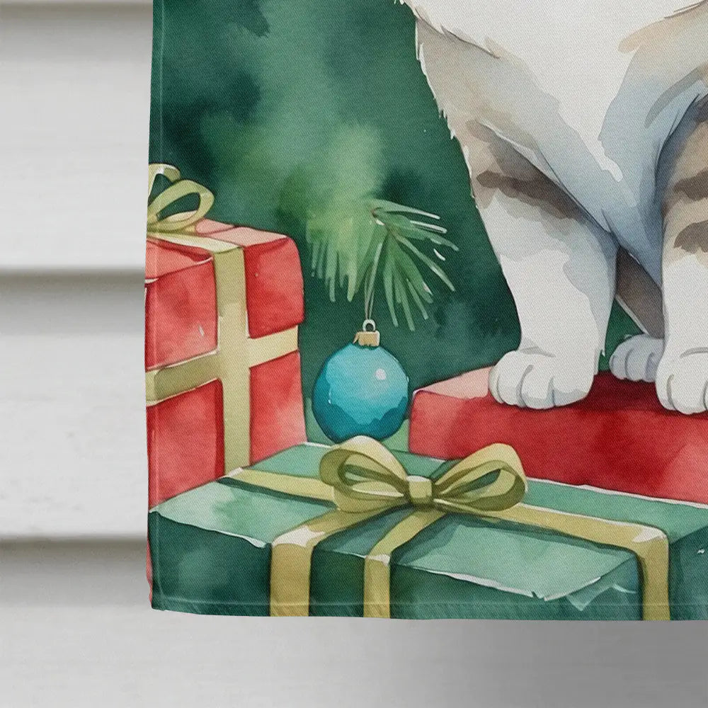 Munchkin Cat By the Christmas Tree House Flag
