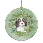 Cavalier Spaniel Puppy Tricolor Christmas Wreath Ceramic Ornament