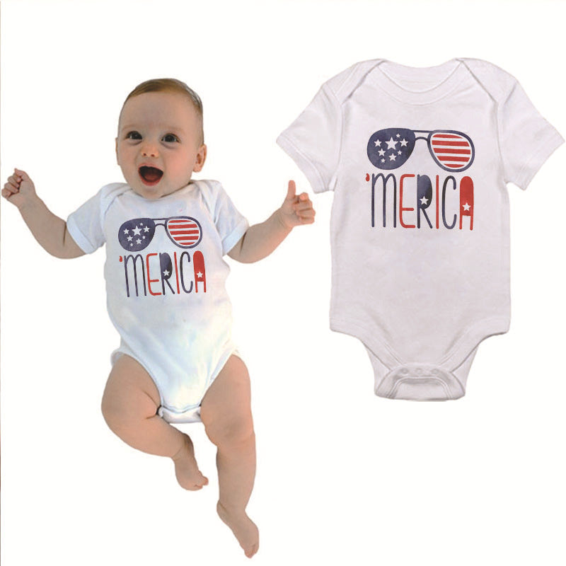 Baby Bodysuit with Letter Print and Sunglasses Design